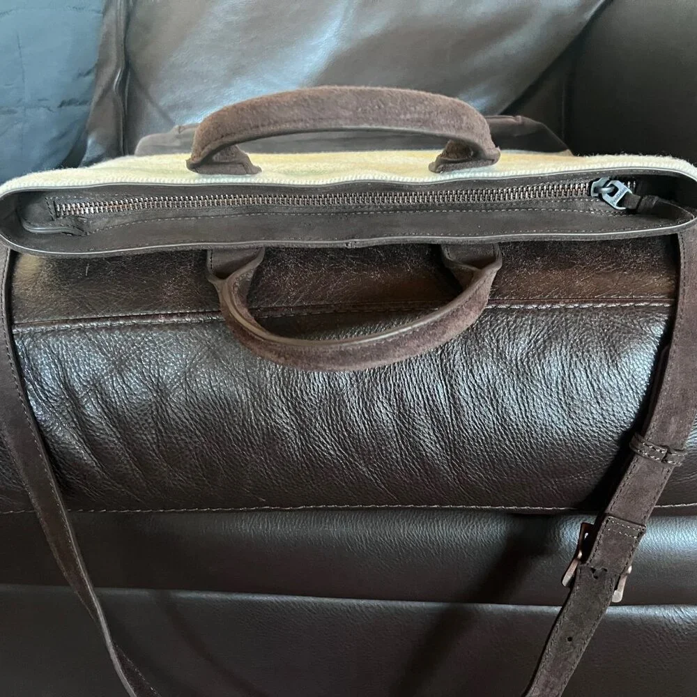 Pendleton Tote Bag * Leather & Wool * Multi-colored Stripes - Picture 10 of 12